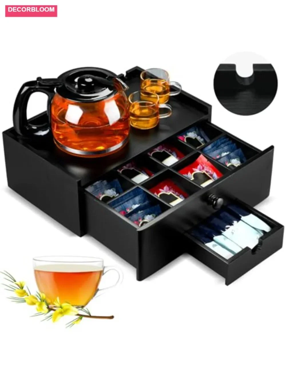 Wood Tea Bag Organizer Storage Box 8 Compartments With Lid